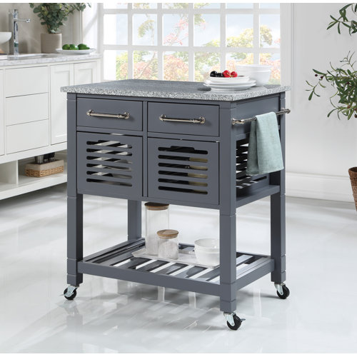 Orren Ellis Teresia 30.75'' Wide Rolling Kitchen Cart with Granite Top